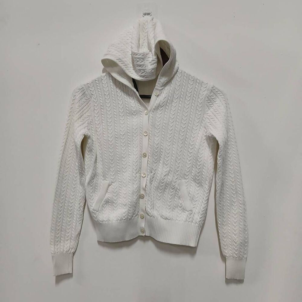 Polo ralph lauren womens small cable knit hoodie sweater white 100% cotton